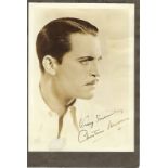 Chester Morris Signed 7 x 5 inch sepia photo mounted to card, slight fading. Condition 6/10. All