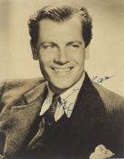 Joel McCrea Signed 10 x 8 b/w photo, inscribed in light blue and autograph in black. Condition 6/10.