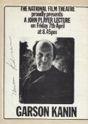 Garson Kanin Signed lecture programme black and white 12 x 9 inch. From NFT John Player Lecture.