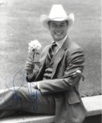 Larry Hagman Signed 10 x 8 inch b/w photo as JR Ewing. Condition 7/10. All autographs are genuine