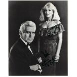 John Forsythe & Linda Evans Signed 10 x 8 inch b/w photo, Linda signed to darker area. Condition 7/