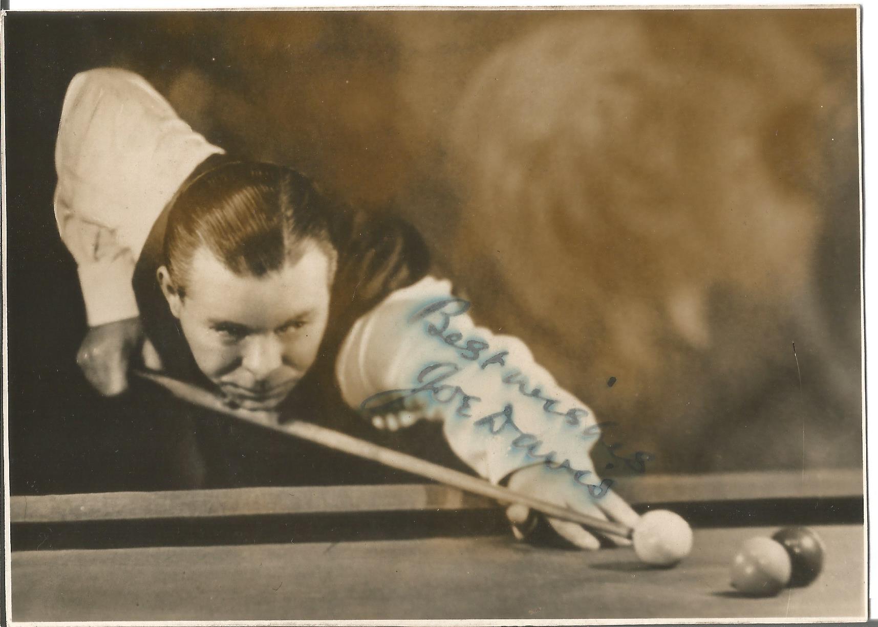 Joe Davis signed 6 x 4 inch sepia snooker photo, smudging to autograph, priced accordingly.