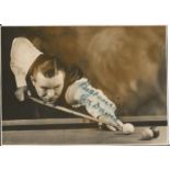 Joe Davis signed 6 x 4 inch sepia snooker photo, smudging to autograph, priced accordingly.