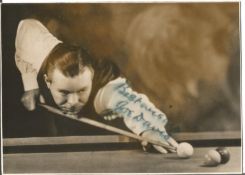 Joe Davis signed 6 x 4 inch sepia snooker photo, smudging to autograph, priced accordingly.