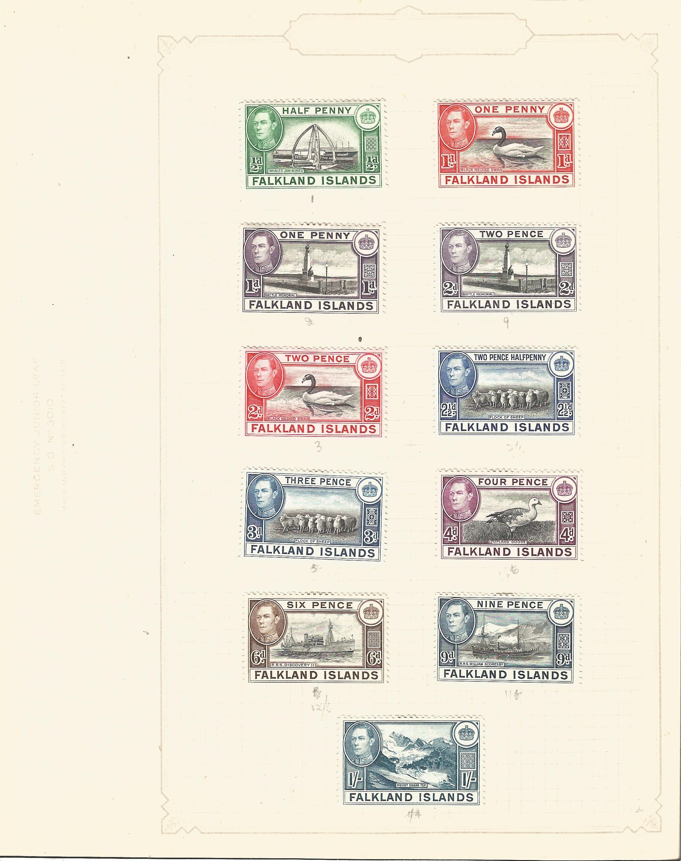 Falkland Island mint stamp collection, 11 stamps, 1938, Includes 6d 9d + 1=. We combine postage on