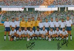 ENGLAND 1990 football autographed 12 x 8 photo, a superb image depicting England's squad of