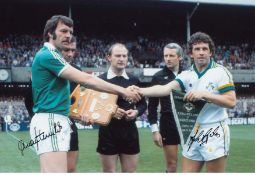HUNTER & GILES football autographed 12 x 8 photo, a superb image depicting Ireland captain JOHN