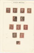 Great Britain stamp collection 1 loose page 12 used QV 1d and 1/2 d Reds and Brown 1841/1858
