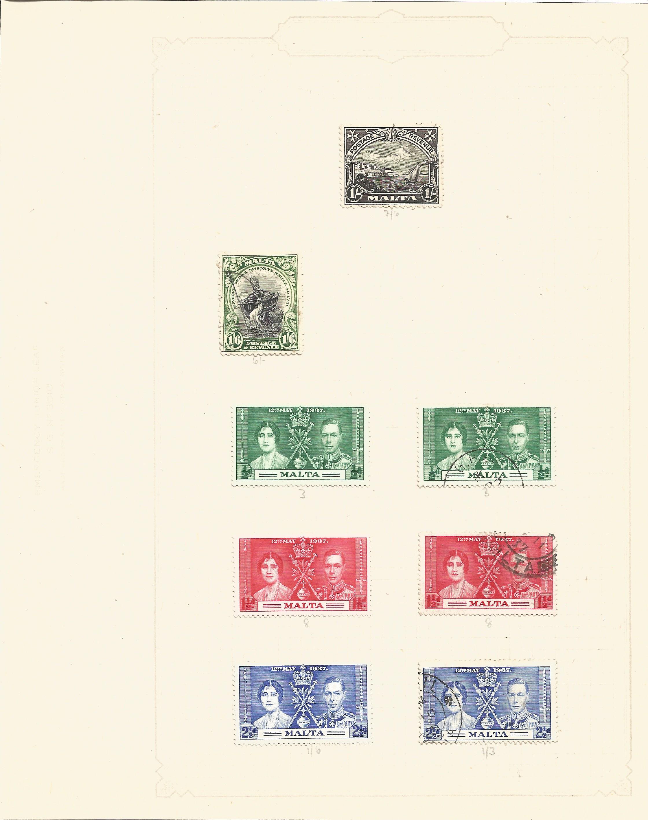 Malta stamp collection, Mint and used, 1937 coronation set SG203 and SG204. We combine postage on