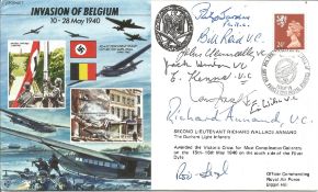Victoria Cross multiple signed Invasion of Belgium 50th ann cover. Nine WW2 winners including Jack