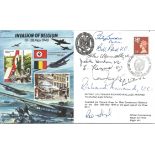 Victoria Cross multiple signed Invasion of Belgium 50th ann cover. Nine WW2 winners including Jack