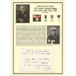 Admiral of the Fleet Sir Varyl Cargill Begg GCB, DSO, DSC, KStJ, MiD signed to bottom of a letter