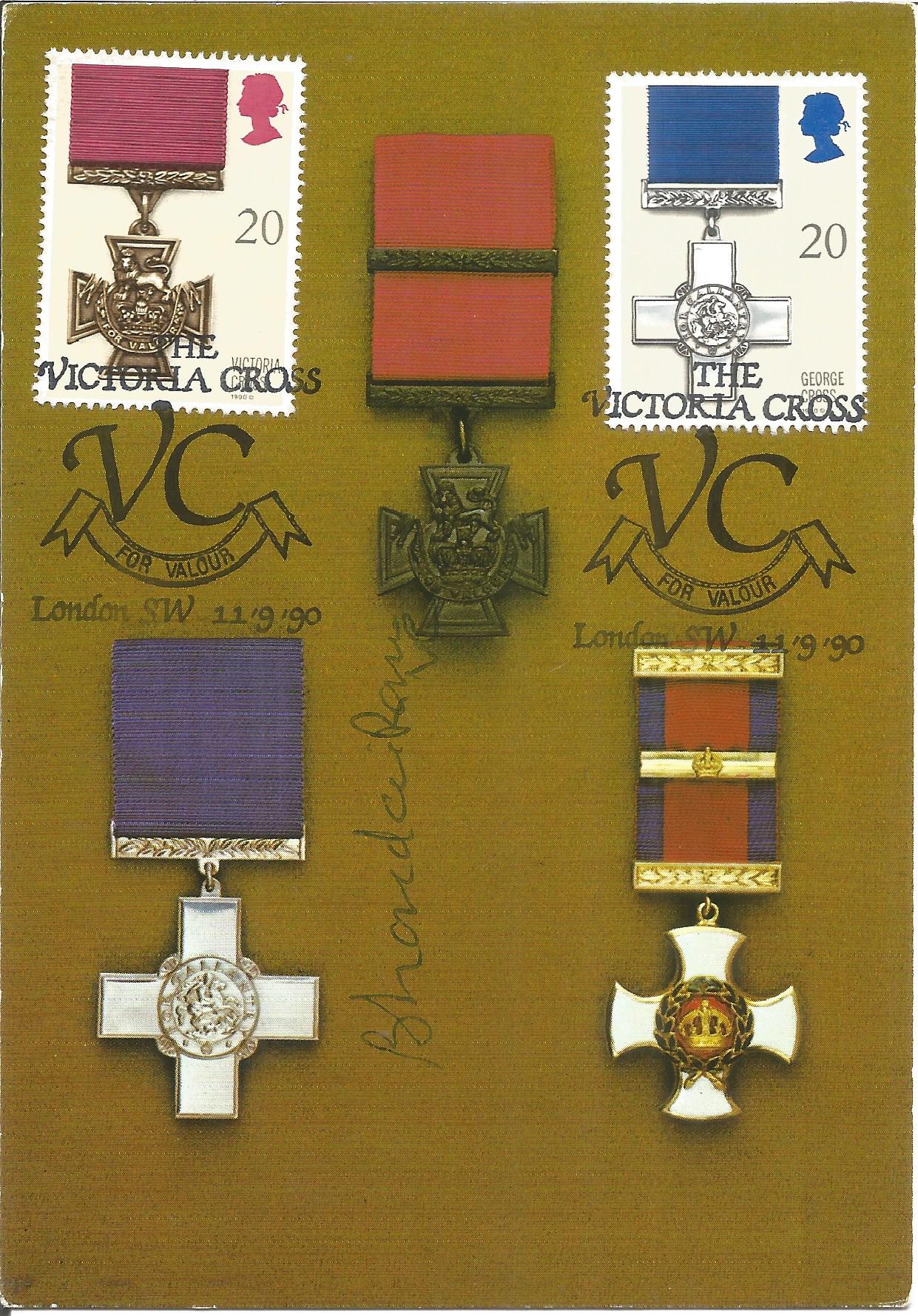 Awards for Gallantry signed postcard date stamp London S. W. 11-9-1990. with one signature. Good