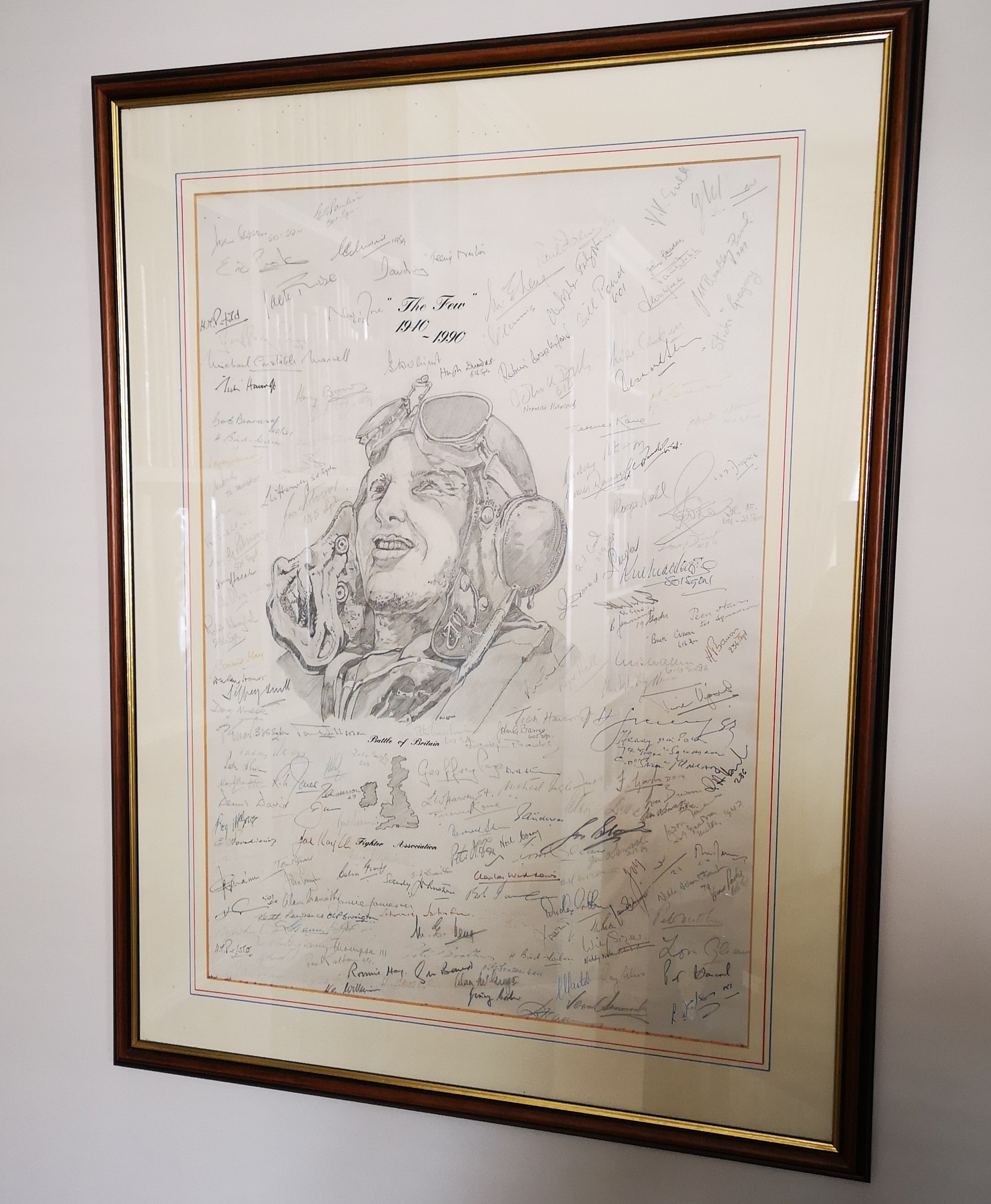 Battle of Britain ORIGINAL Pencil drawing with 199 WW2 Raf pilot autographs, 41cm wide x 58cm tall