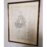 Battle of Britain ORIGINAL Pencil drawing with 199 WW2 Raf pilot autographs, 41cm wide x 58cm tall