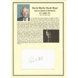 David Martin Scott Steel, Baron Steel of Aikwood, KT KBE PC signed white card, Set with corner