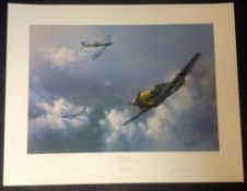 Battle of Britain print 23x30 titled The Straggler signed in pencil by the artist Frank Wootton, AVM