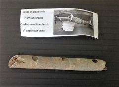 Battle of Britain relic piece of Hurricane P3025 airplane crashed near Newchurch 7th September 1940.