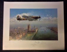 Battle of Britain Print 24x30 titled Guardian of the Realm signed by the artist John Young Dame Vera