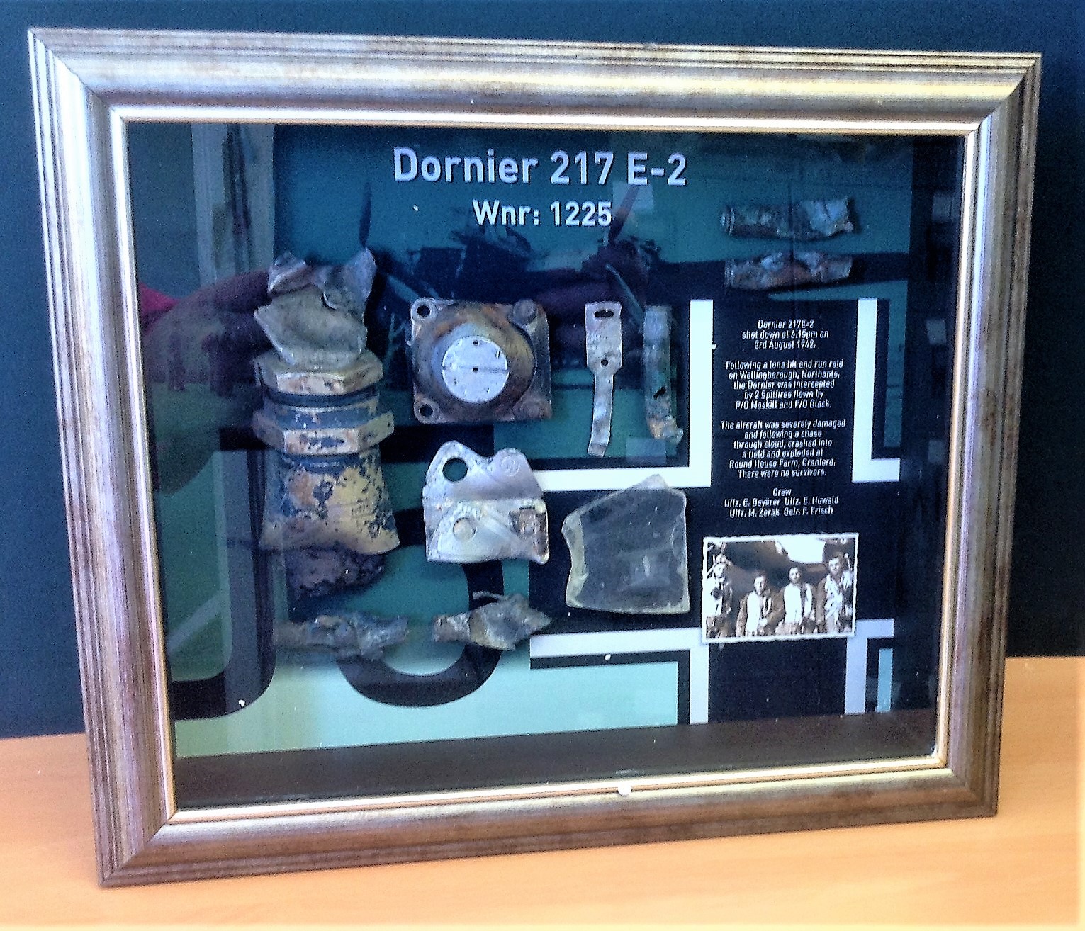 World War II Luftwaffe relic fantastic display box containing relics from a Dornier 217 E-2, Werk