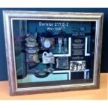 World War II Luftwaffe relic fantastic display box containing relics from a Dornier 217 E-2, Werk