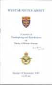 Fl Lt Trevor Gray signed Battle of Britain Sunday Westminster Abbey service of thanksgiving and