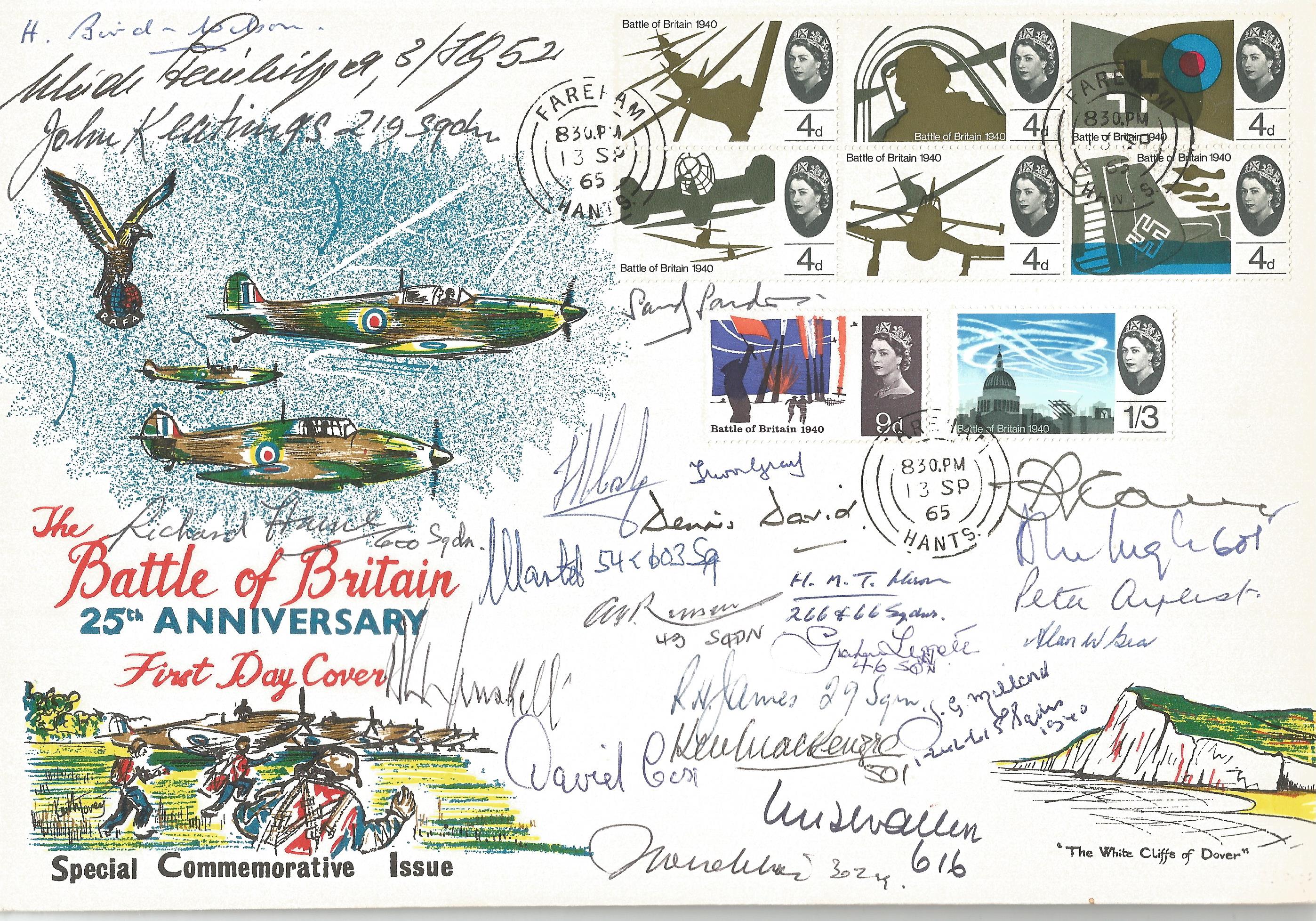 Battle of Britain 1965 FDC signed by 23 BOB RAF pilots and fighter aces including Z Wroblowski, H