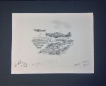 Nicholas Trudgian Tangmere Hurricanes No. 601 Squadron over Sussex 1940 ORIGINAL pencil drawing,