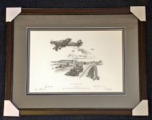 Crossing the Epping road Hurricanes of 151 Sqn return to North Weald summer 1940 framed WW2 pencil