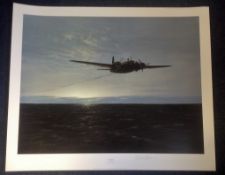 World War II print 24x29 titled Overdue signed in pencil by the artist Gerald Coulson. Good
