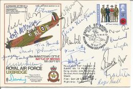Incredible multiple signed Battle of Britain RAF Uxbridge Spitfire cover signed by 22 WW2 BOB pilots