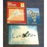 Martin Withers signed 12x 8 colour Vulcan bomber photo with Avro Vulcan Owners Workshop Manual