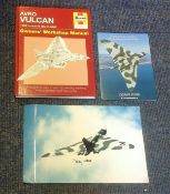 Martin Withers signed 12x 8 colour Vulcan bomber photo with Avro Vulcan Owners Workshop Manual