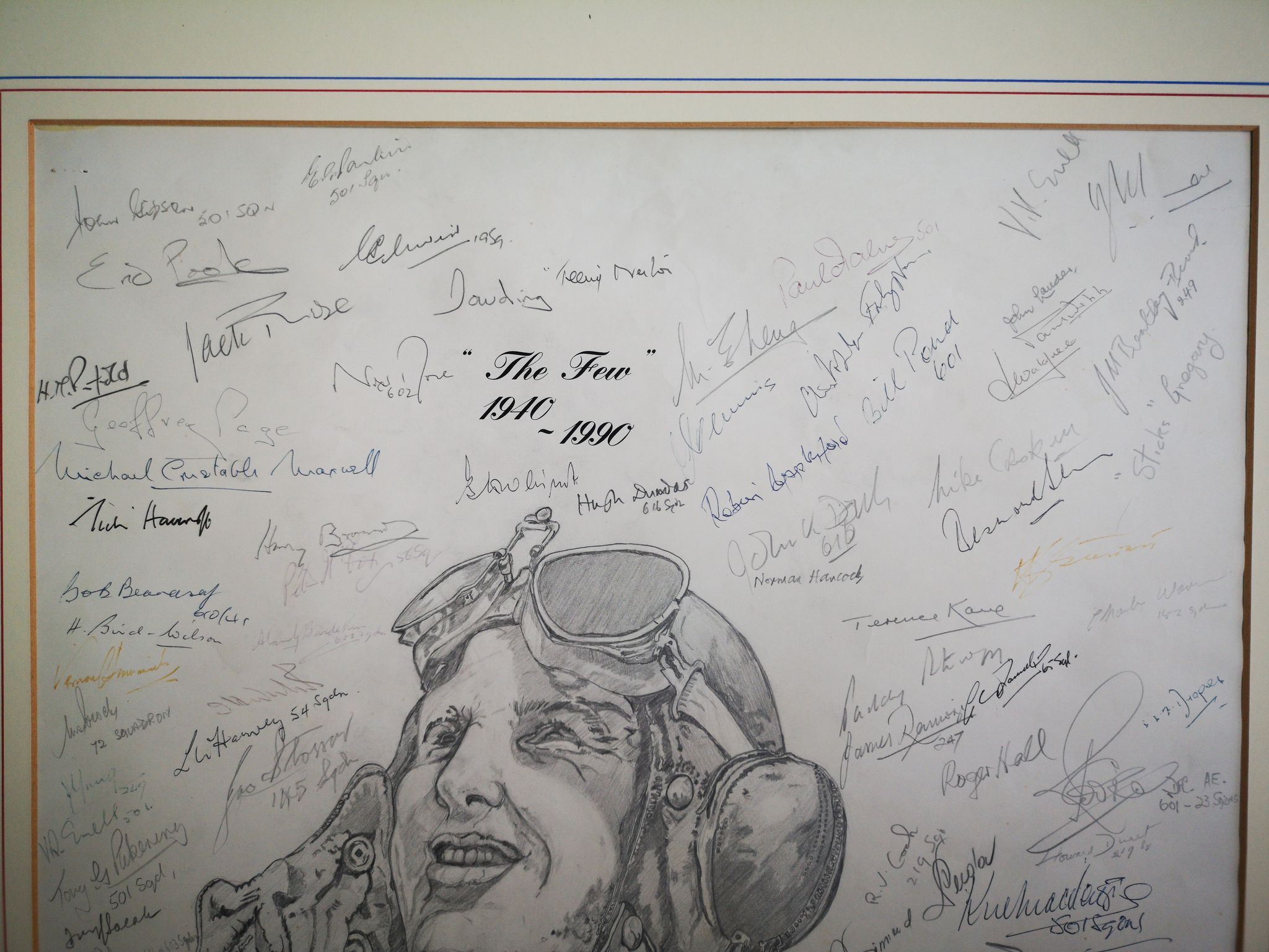 Battle of Britain ORIGINAL Pencil drawing with 199 WW2 Raf pilot autographs, 41cm wide x 58cm tall - Image 4 of 6