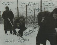 Rare Photo Signed by 7 Prison of War inmates from Stalag Luft 3. Rare Black & White Photo Size 10 by