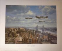 Battle of Britain print 24x20 titled Spitfires Over London by the artist John Young. Good Condition.