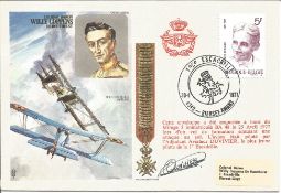 Colonel Baron Willy Coppens De Houthulst signed RAF cover. Flown in Mirage 5 BA 37 date stamp 17. 5.