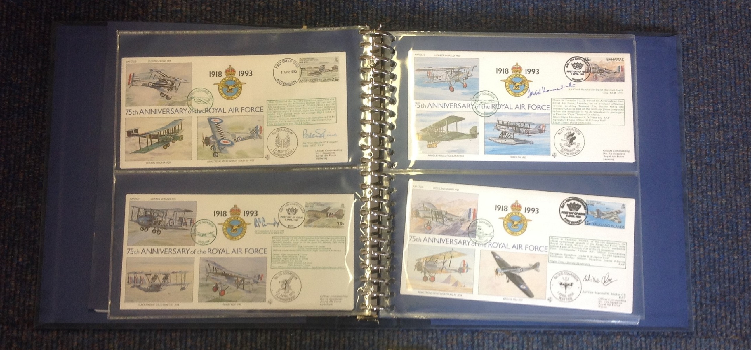 75th Ann RAF VIP signed collection. Complete set of the 30 covers in Blue Logoed RAF Album. Covers - Image 2 of 6