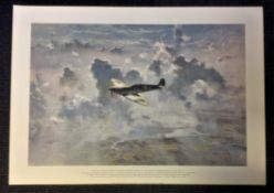 Battle of Britain print titled Lone Spitfire by the artist Gerald Coulson picturing the iconic plane