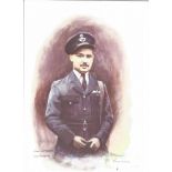 Wg Cmdr John Freeborn WW2 RAF Battle of Britain Pilot signed colour print 12 x 8 inch signed in