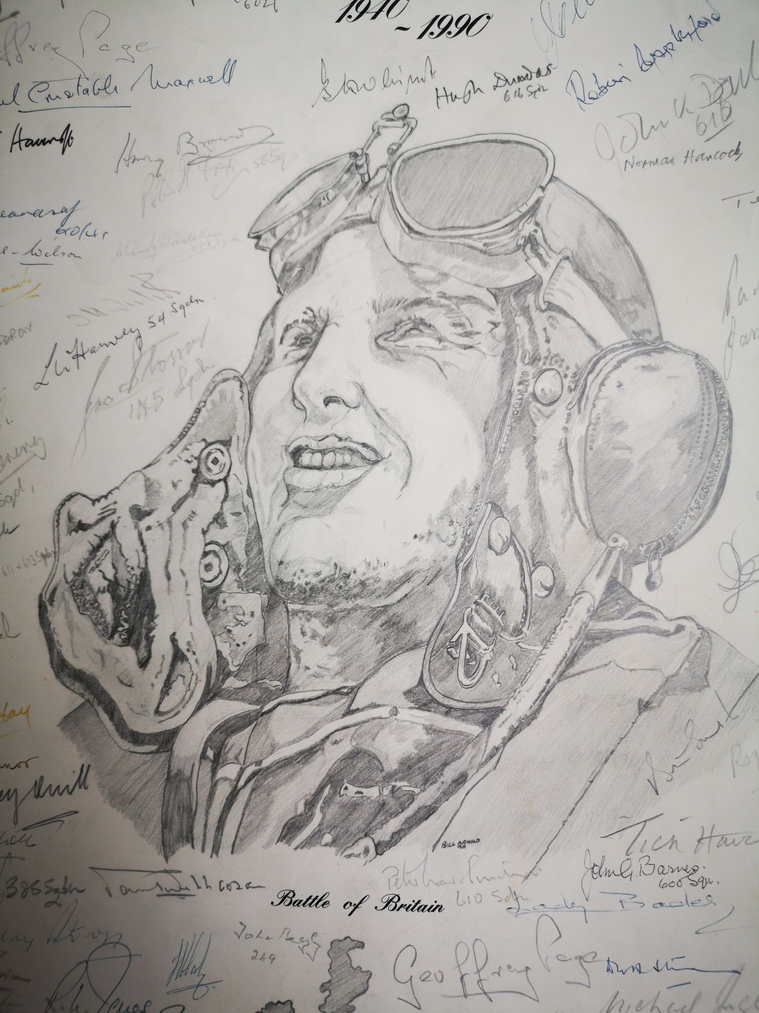 Battle of Britain ORIGINAL Pencil drawing with 199 WW2 Raf pilot autographs, 41cm wide x 58cm tall - Image 3 of 6