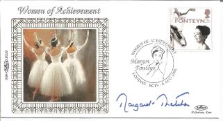 Margaret Thatcher signed 1996 Benham Woman of Achievements small silk FDC. All autographs are