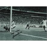 Gordan Banks Famous save England Signed 16 x 12 inch football black and white photo. . All