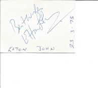Elton John signed 3 x 2 inch to back of British Airways card, inscribed best wishes. Collected in