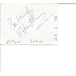 Elton John signed 3 x 2 inch to back of British Airways card, inscribed best wishes. Collected in