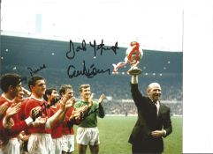 Football Man Utd multiple signed 12 x 8 colour photo signed by Pat Crerand, Bill Foulkes, Tony