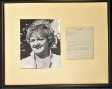 Joan Sims Carry on framed autograph display. Approx. 21 x 17 inches overall, nice typed signed
