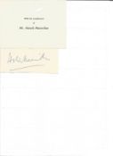 Sir Harold MacMillan (1894-1986) British Prime Minister 1957-1963 signed piece on cream paper 3 x