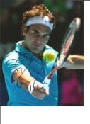 Roger Federer signed 10 x 8 inch colour tennis action photo.