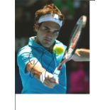 Roger Federer signed 10 x 8 inch colour tennis action photo.